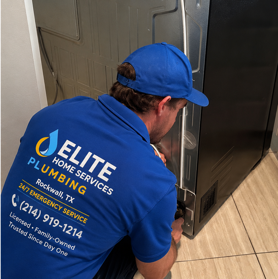 Elite Home Services plumber checking a household plumbing connection in Rockwall, TX